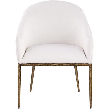 Ferro Cream Linen Textured Performance Fabric Upholstered Dining Arm Chair