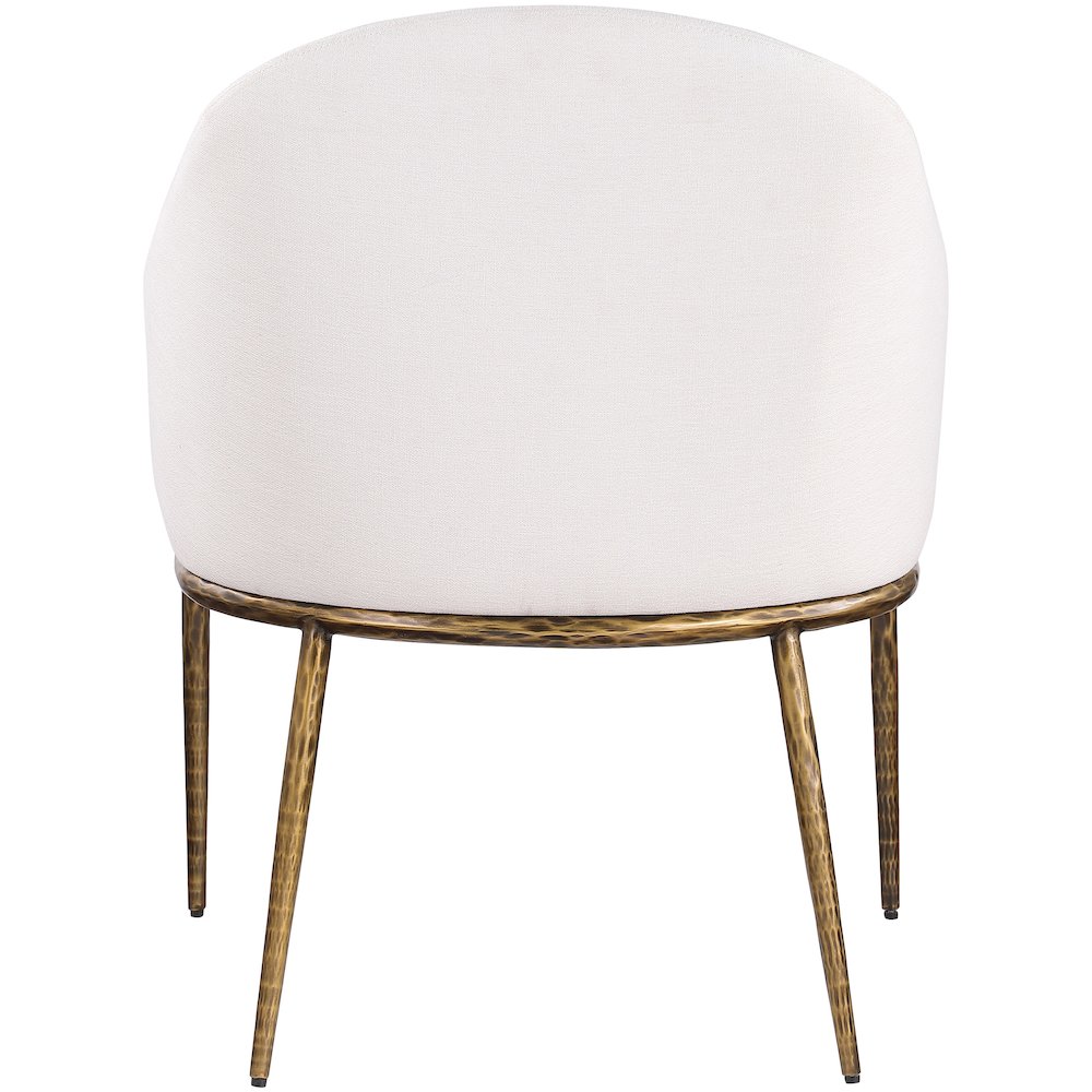Ferro Cream Linen Textured Performance Fabric Upholstered Dining Arm Chair