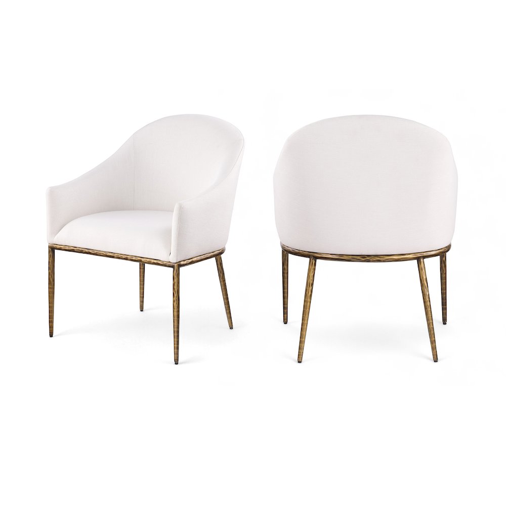 Ferro Cream Linen Textured Performance Fabric Upholstered Dining Arm Chair