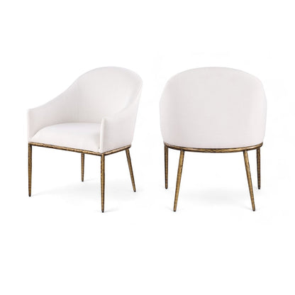 Ferro Cream Linen Textured Performance Fabric Upholstered Dining Arm Chair