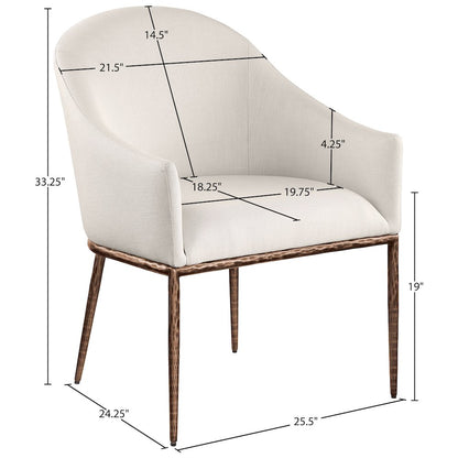 Ferro Beige Linen Textured Performance Fabric Upholstered Dining Arm Chair