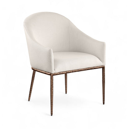 Ferro Beige Linen Textured Performance Fabric Upholstered Dining Arm Chair