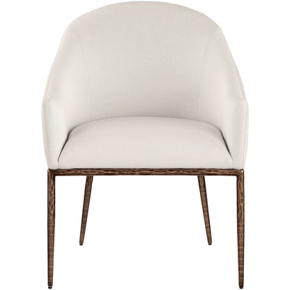Ferro Beige Linen Textured Performance Fabric Upholstered Dining Arm Chair