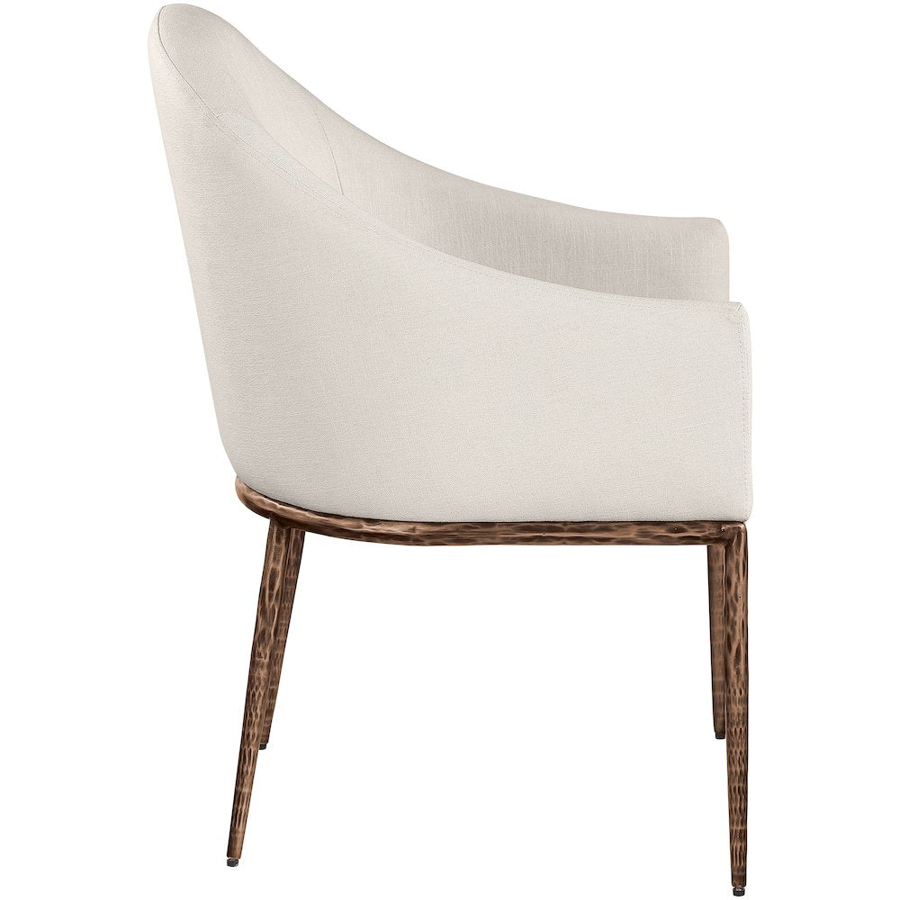 Ferro Beige Linen Textured Performance Fabric Upholstered Dining Arm Chair