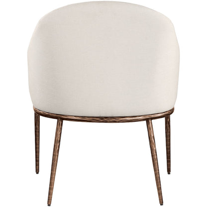 Ferro Beige Linen Textured Performance Fabric Upholstered Dining Arm Chair