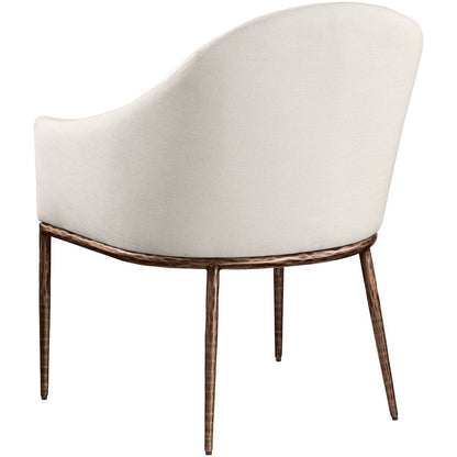 Ferro Beige Linen Textured Performance Fabric Upholstered Dining Arm Chair