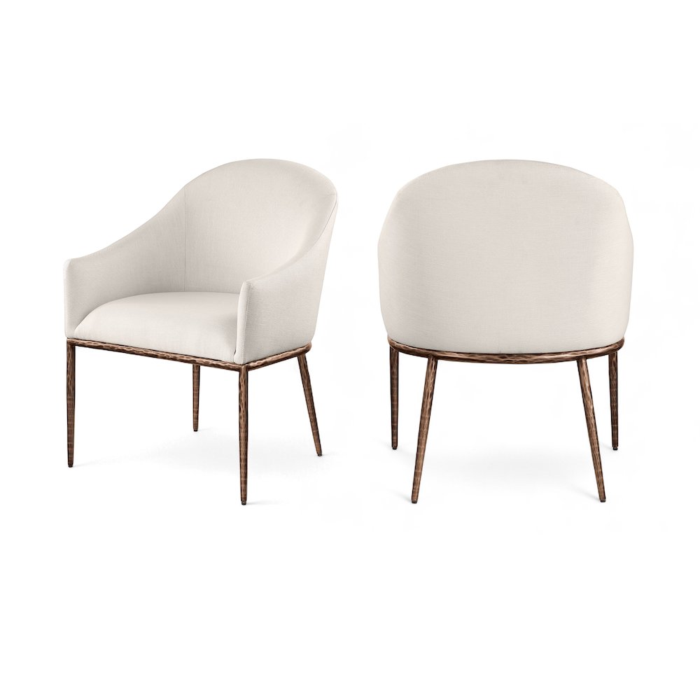Ferro Beige Linen Textured Performance Fabric Upholstered Dining Arm Chair