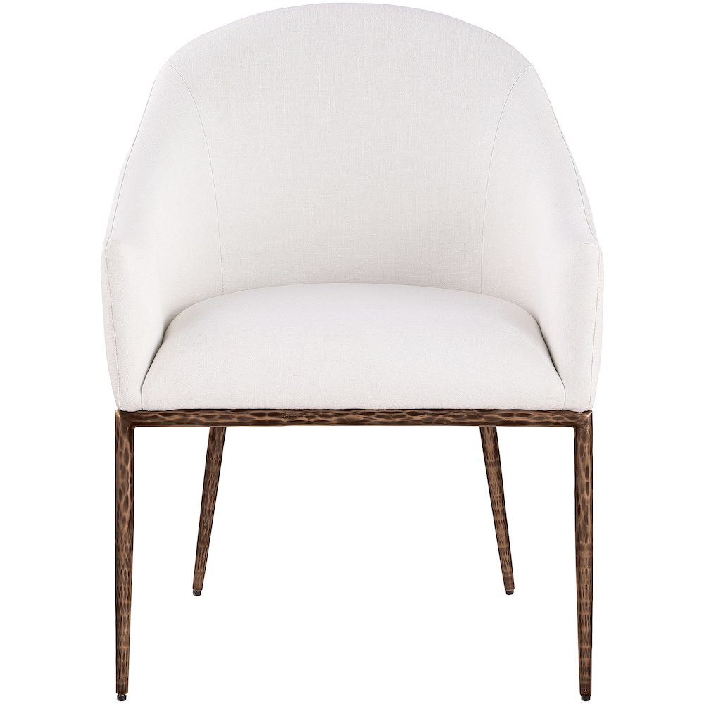 Ferro Cream Linen Textured Performance Fabric Upholstered Dining Arm Chair