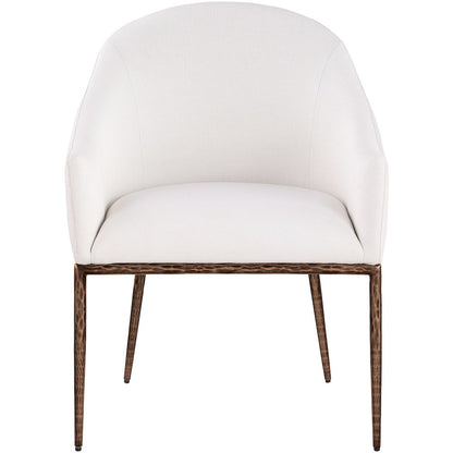 Ferro Cream Linen Textured Performance Fabric Upholstered Dining Arm Chair