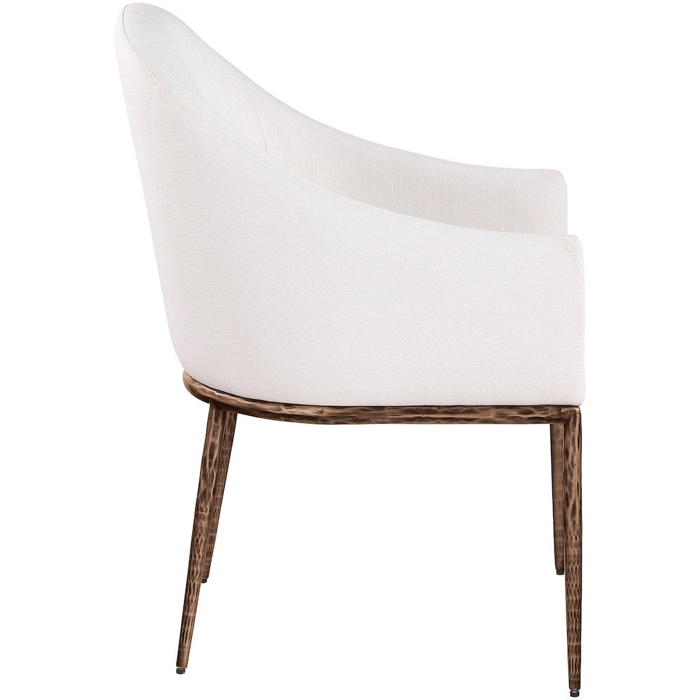 Ferro Cream Linen Textured Performance Fabric Upholstered Dining Arm Chair