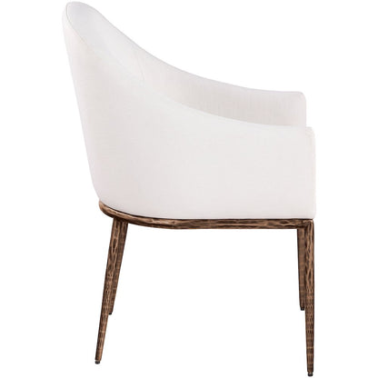 Ferro Cream Linen Textured Performance Fabric Upholstered Dining Arm Chair