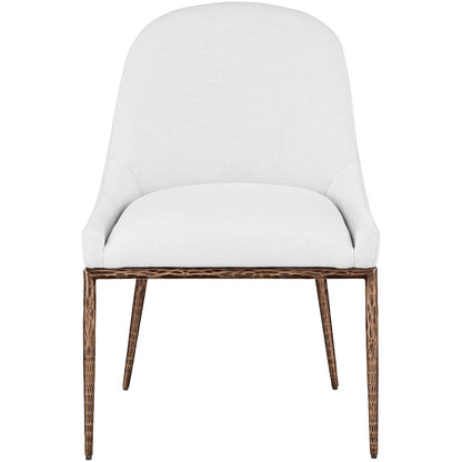 Ferro White Linen Textured Performance Fabric Upholstered Dining Side Chair