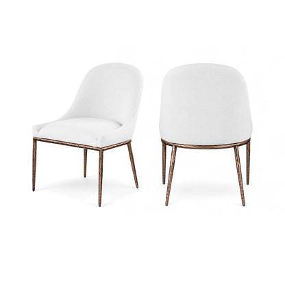 Ferro White Linen Textured Performance Fabric Upholstered Dining Side Chair