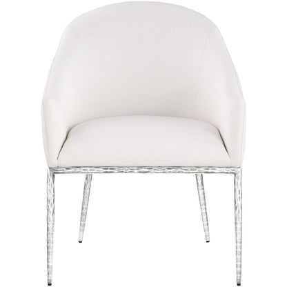 Ferro Cream Linen Textured Performance Fabric Upholstered Dining Arm Chair