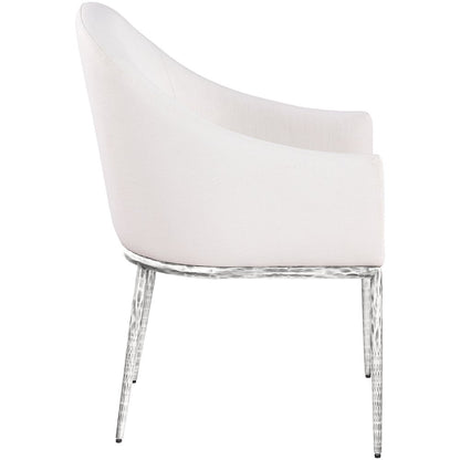 Ferro Cream Linen Textured Performance Fabric Upholstered Dining Arm Chair