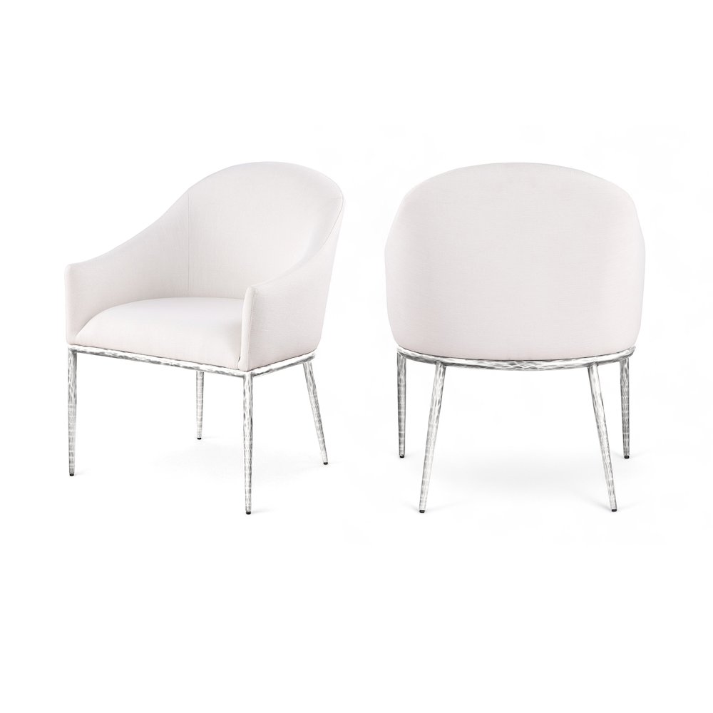 Ferro Cream Linen Textured Performance Fabric Upholstered Dining Arm Chair