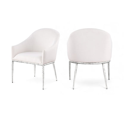 Ferro Cream Linen Textured Performance Fabric Upholstered Dining Arm Chair