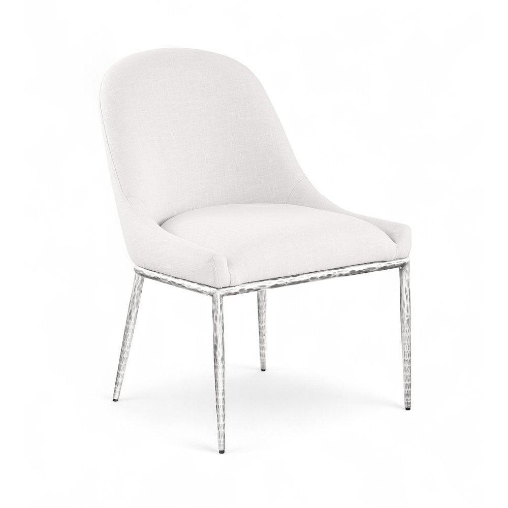 Ferro Cream Linen Textured Performance Fabric Upholstered Dining Side Chair