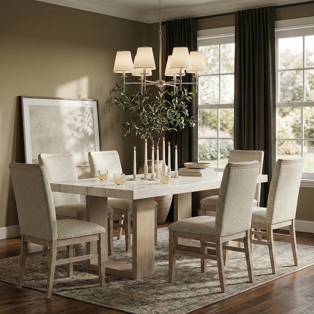 Ananda 84" White Marble Dining Table