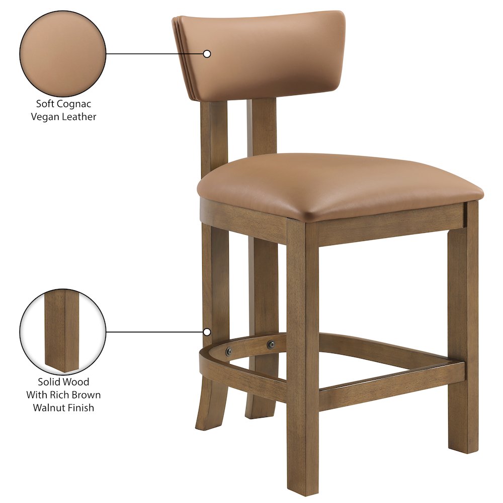 Lavrin Cognac Vegan Leather Upholstered Counter Stool, Set of 2