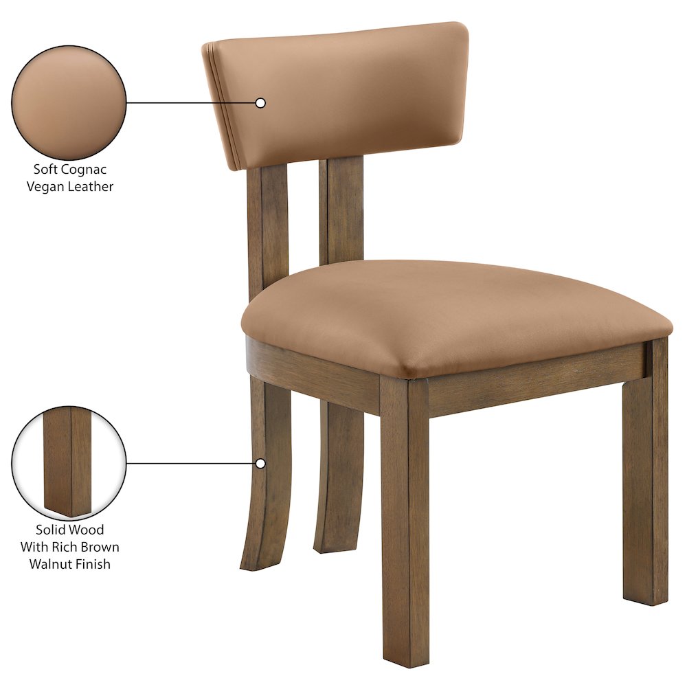 Lavrin Cognac Vegan Leather Upholstered Dining Side Chair, Set of 2