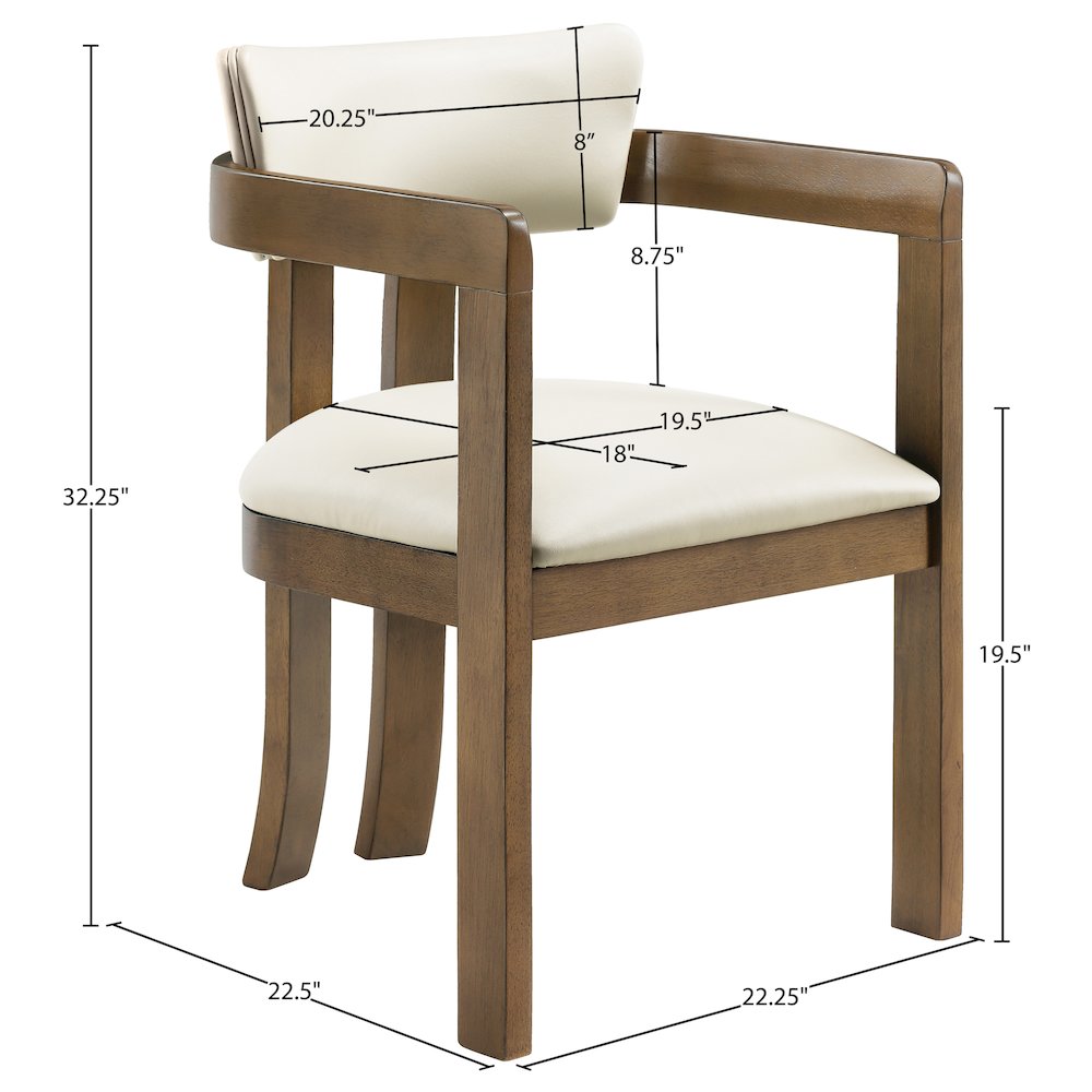 Lavrin Cream Vegan Leather Upholstered Dining Arm Chair, Set of 2