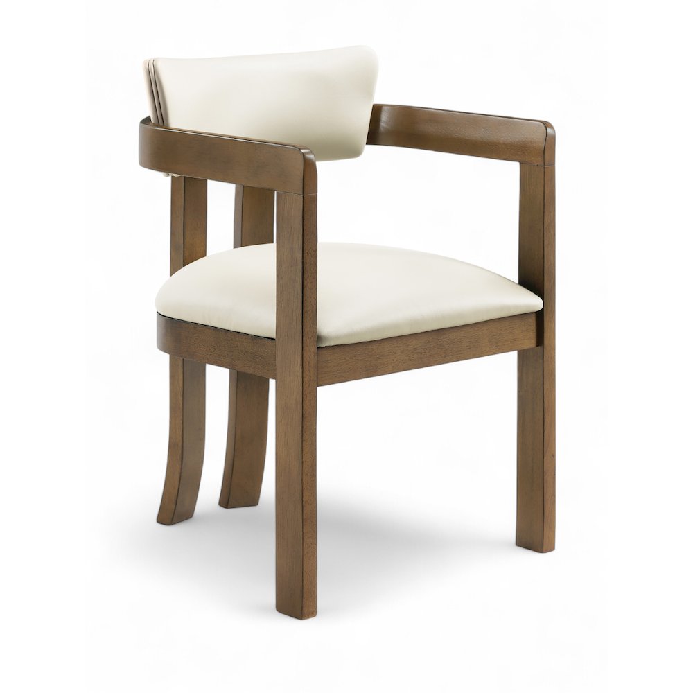 Lavrin Cream Vegan Leather Upholstered Dining Arm Chair, Set of 2