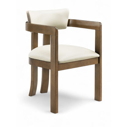 Lavrin Cream Vegan Leather Upholstered Dining Arm Chair, Set of 2