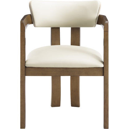 Lavrin Cream Vegan Leather Upholstered Dining Arm Chair, Set of 2