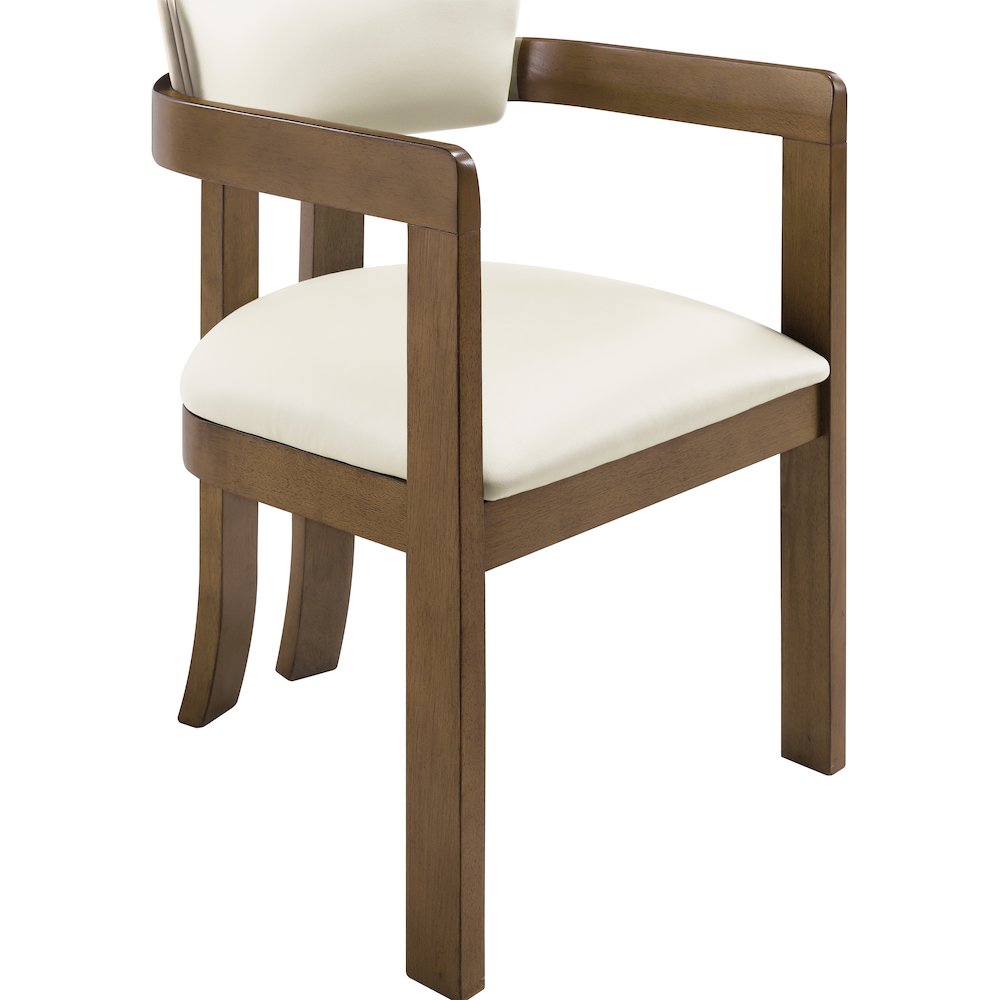 Lavrin Cream Vegan Leather Upholstered Dining Arm Chair, Set of 2