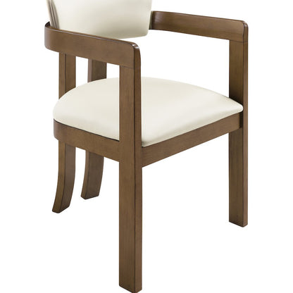 Lavrin Cream Vegan Leather Upholstered Dining Arm Chair, Set of 2