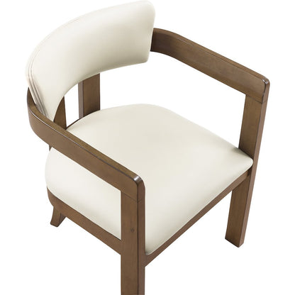Lavrin Cream Vegan Leather Upholstered Dining Arm Chair, Set of 2