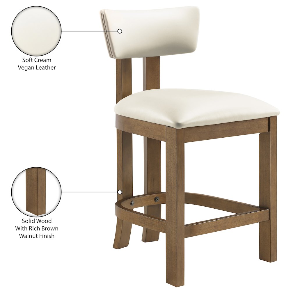 Lavrin Cream Vegan Leather Upholstered Counter Stool, Set of 2