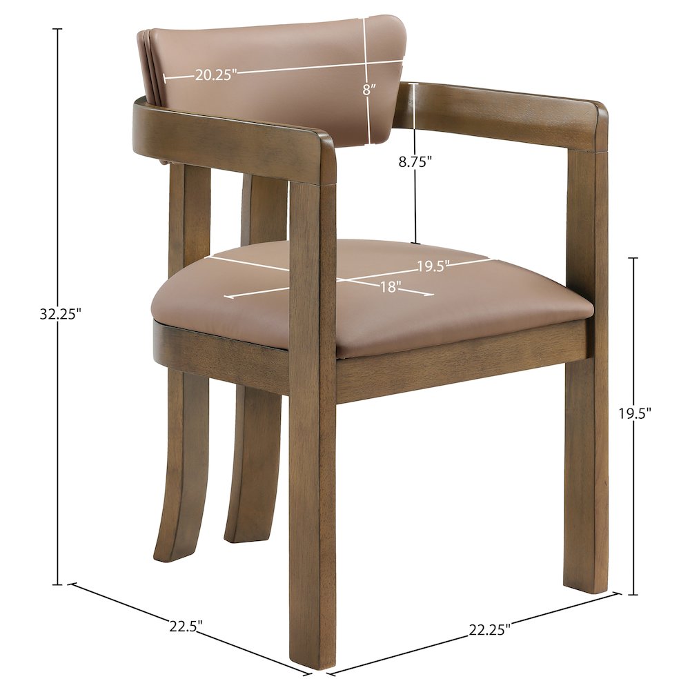 Lavrin Tan Vegan Leather Upholstered Dining Arm Chair, Set of 2