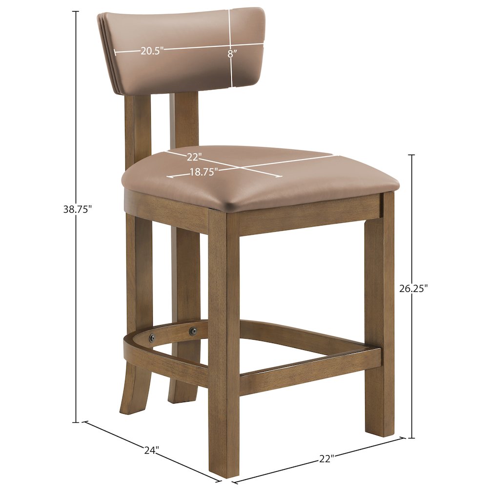 Lavrin Tan Vegan Leather Upholstered Counter Stool, Set of 2