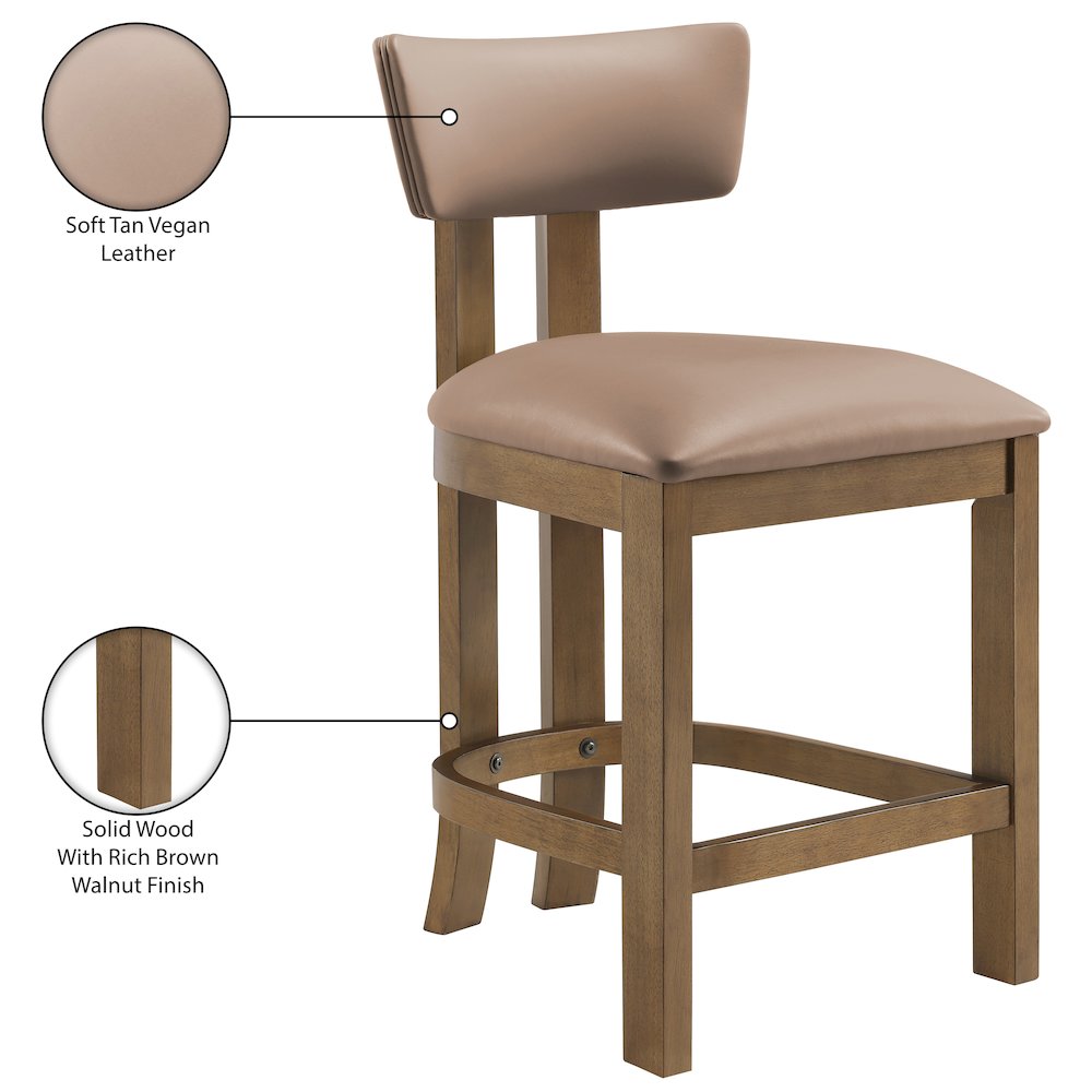 Lavrin Tan Vegan Leather Upholstered Counter Stool, Set of 2