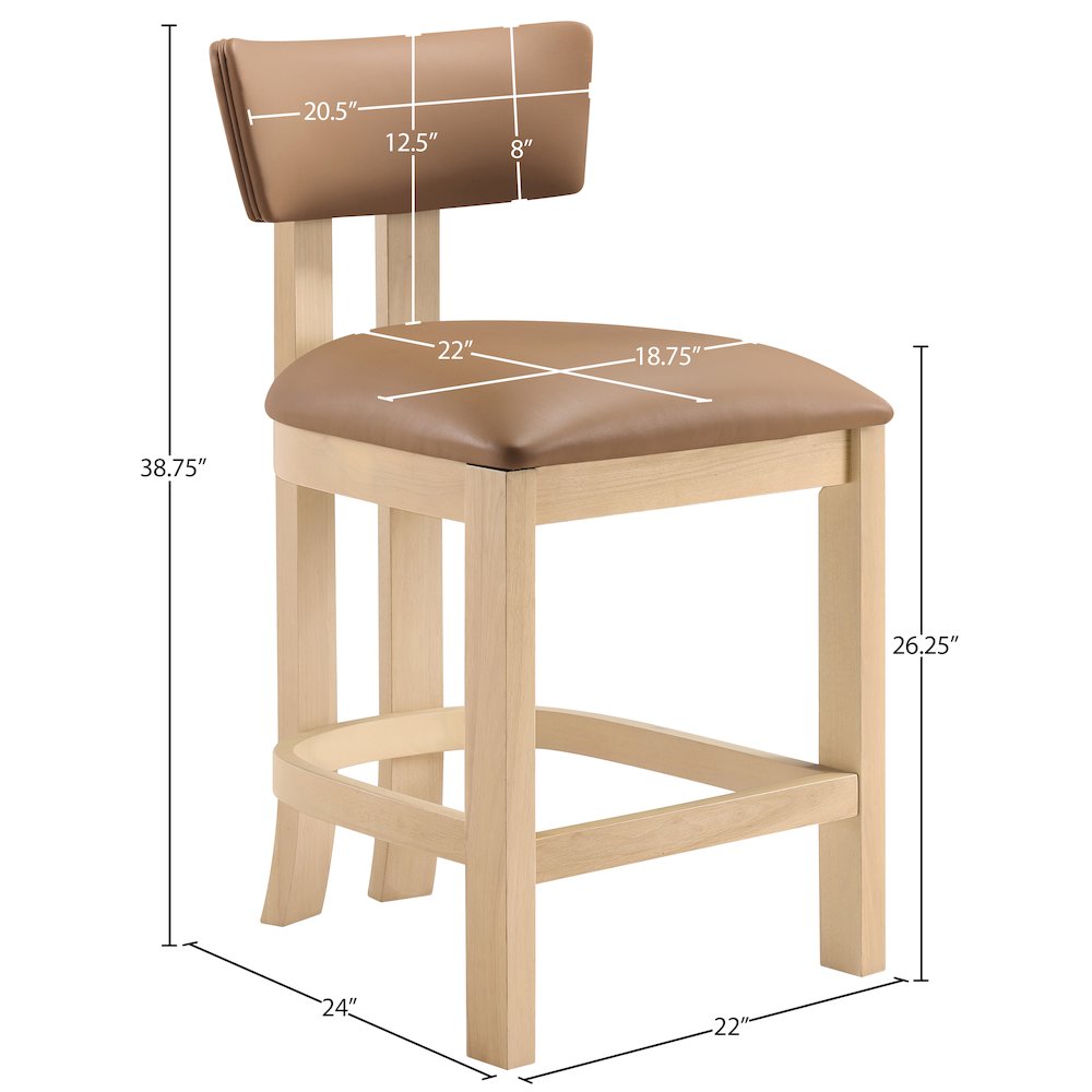 Lavrin Cognac Vegan Leather Upholstered Counter Stool, Set of 2
