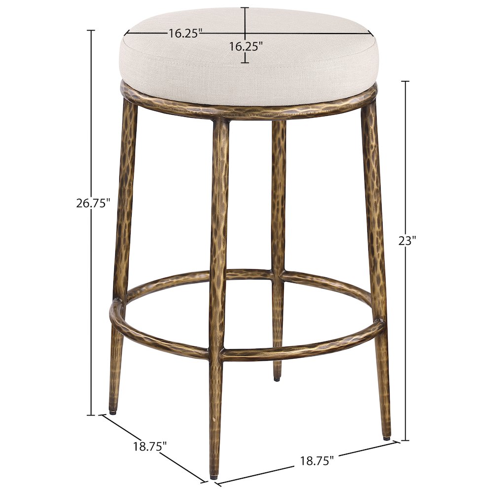 Ferro Beige Linen Textured Performance Fabric Upholstered Counter Stool