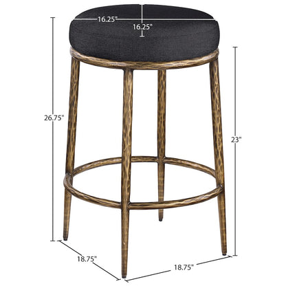 Ferro Black Linen Textured Performance Fabric Upholstered Counter Stool