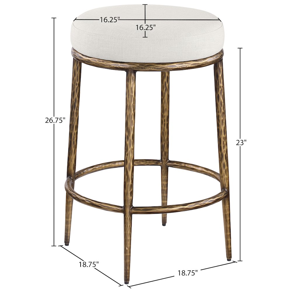 Ferro Cream Linen Textured Performance Fabric Upholstered Counter Stool