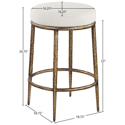 Ferro Cream Linen Textured Performance Fabric Upholstered Counter Stool