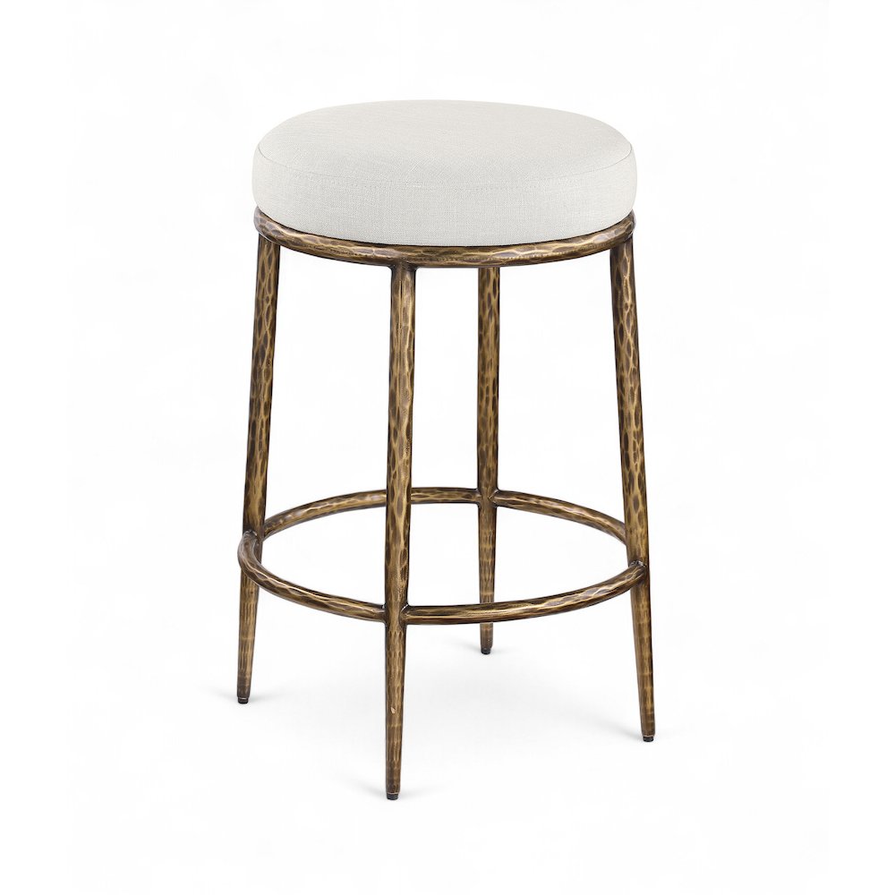 Ferro Cream Linen Textured Performance Fabric Upholstered Counter Stool