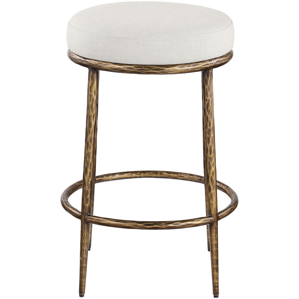 Ferro Cream Linen Textured Performance Fabric Upholstered Counter Stool