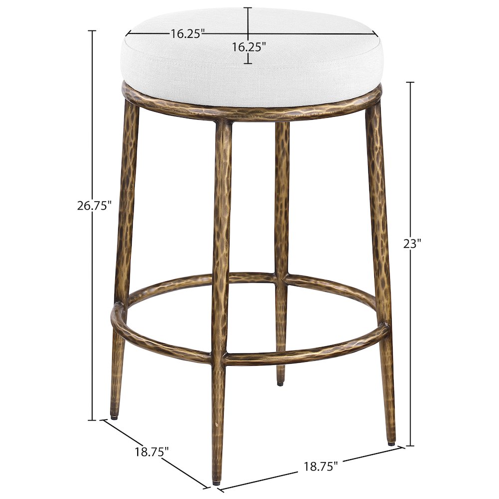 Ferro White Linen Textured Performance Fabric Upholstered Counter Stool