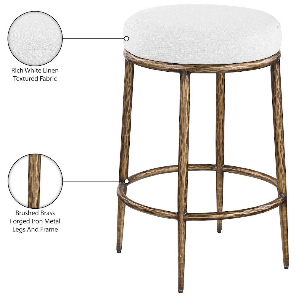 Ferro White Linen Textured Performance Fabric Upholstered Counter Stool