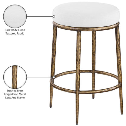 Ferro White Linen Textured Performance Fabric Upholstered Counter Stool