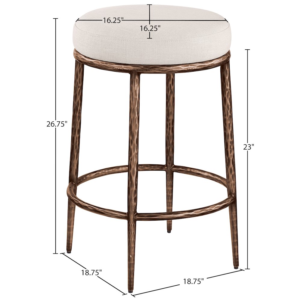Ferro Beige Linen Textured Performance Fabric Upholstered Counter Stool