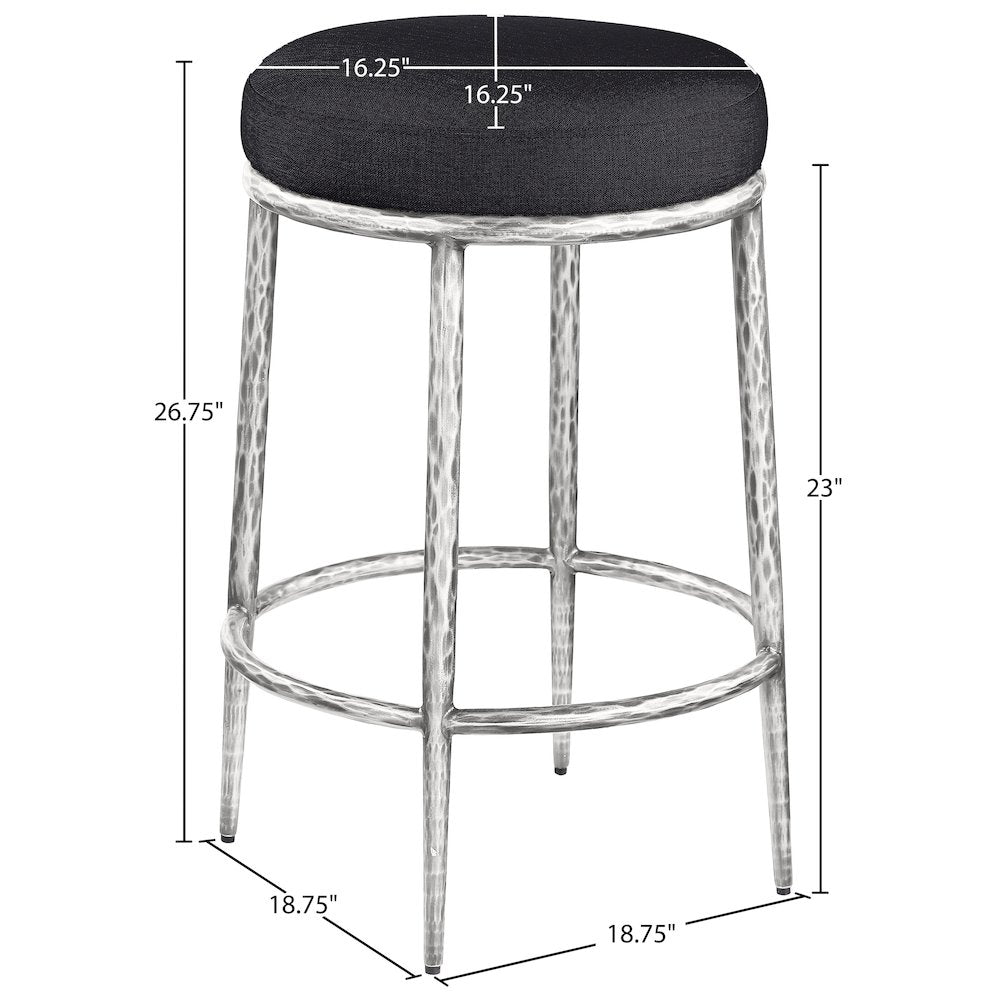 Ferro Black Linen Textured Performance Fabric Upholstered Counter Stool