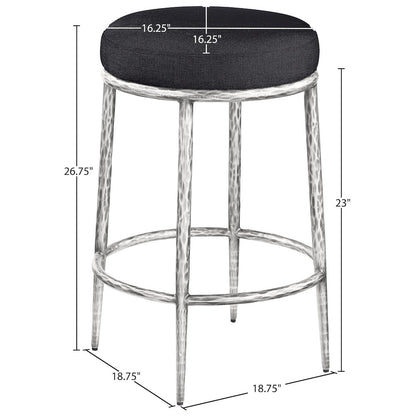 Ferro Black Linen Textured Performance Fabric Upholstered Counter Stool