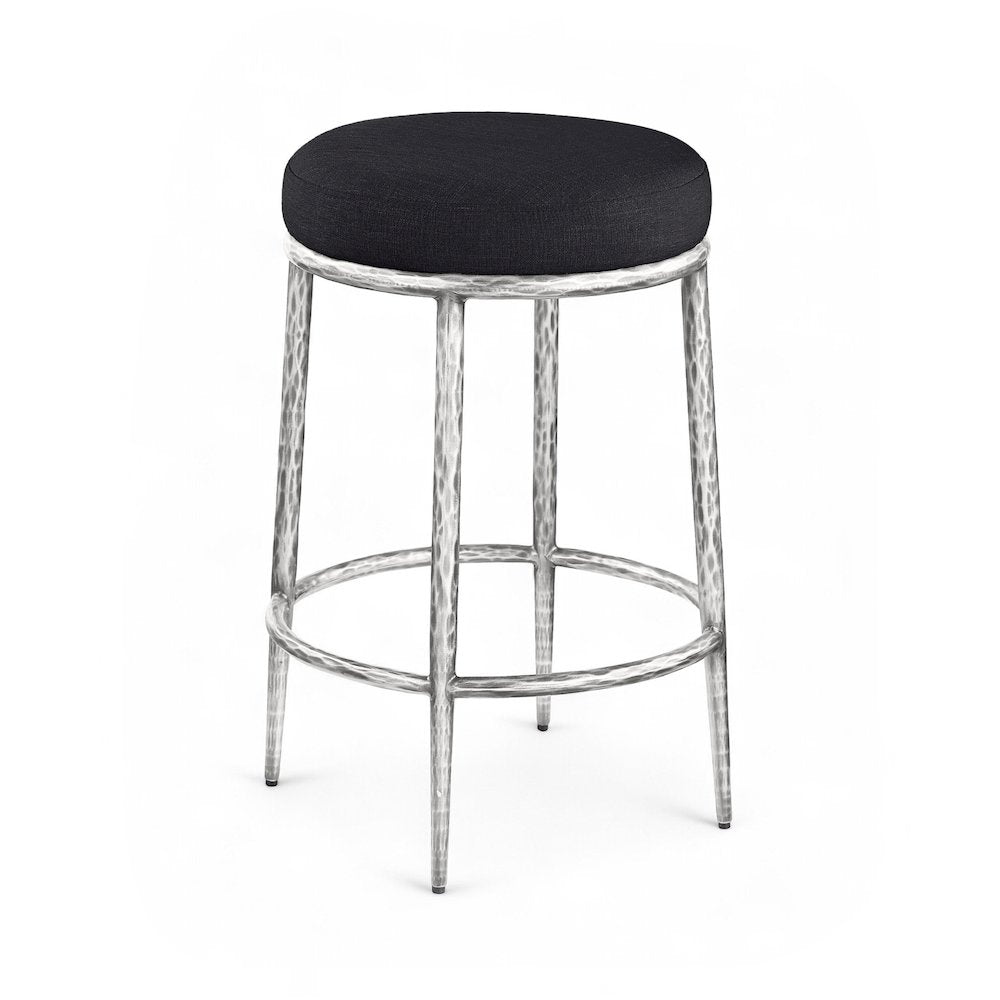 Ferro Black Linen Textured Performance Fabric Upholstered Counter Stool